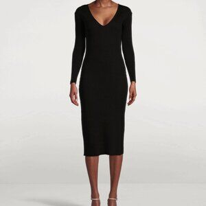 Vince Long Sleeve V-Neck Ribbed Fitted Dress